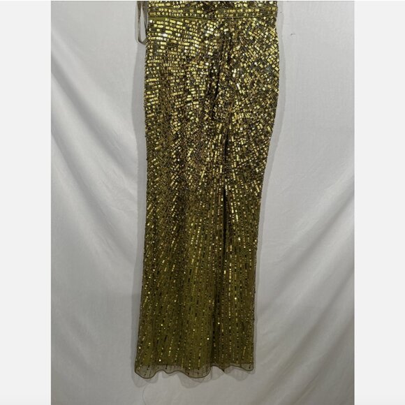 NWT $598 Mac Duggal [ 2 ]‎ Sequined Faux Wrap Cap Sleeve Gown Olive Green #Q714 - Picture 12 of 16